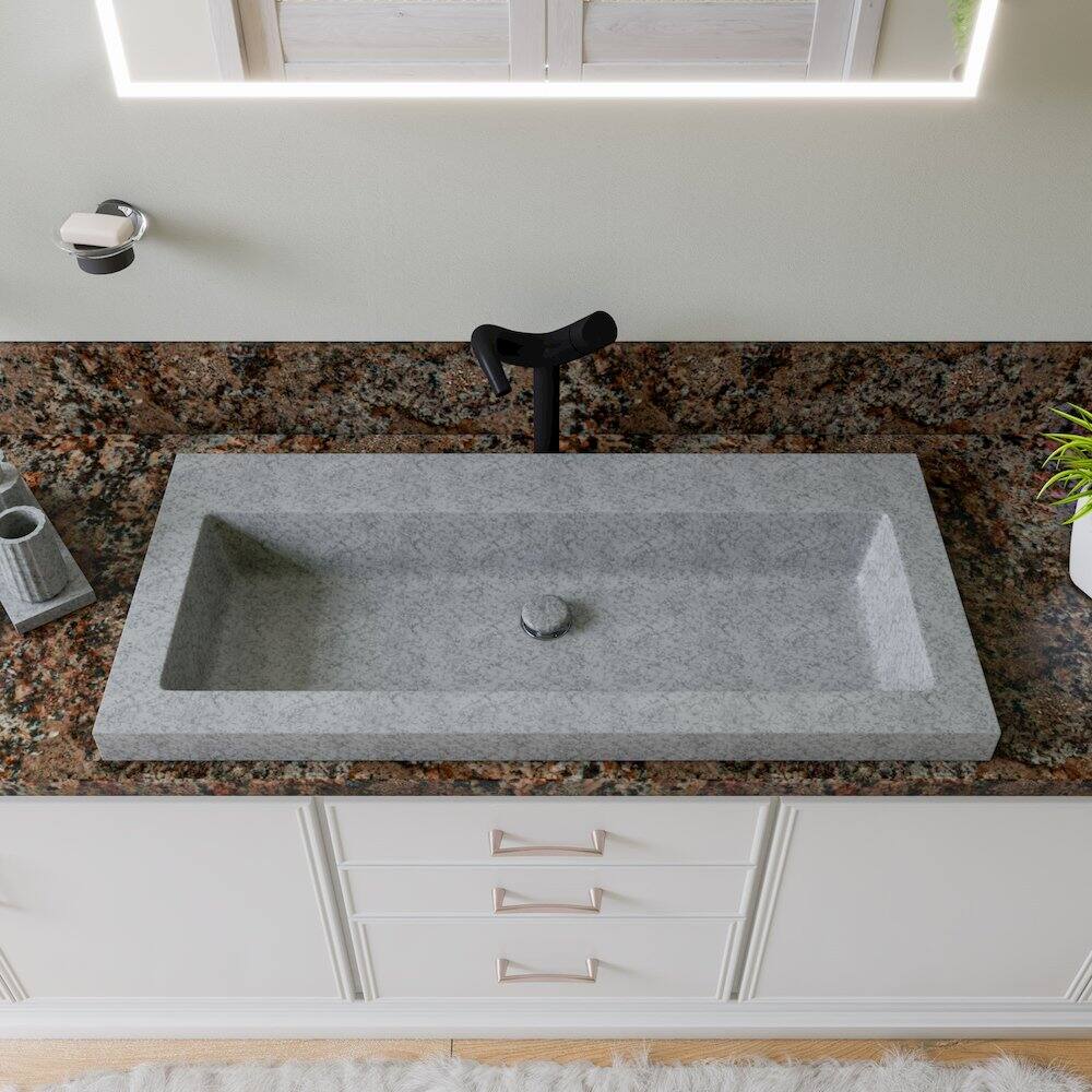 Left. Alfi - 40" Solid Concrete Gray Matte Trough Sink for the Bathroom - Gray.