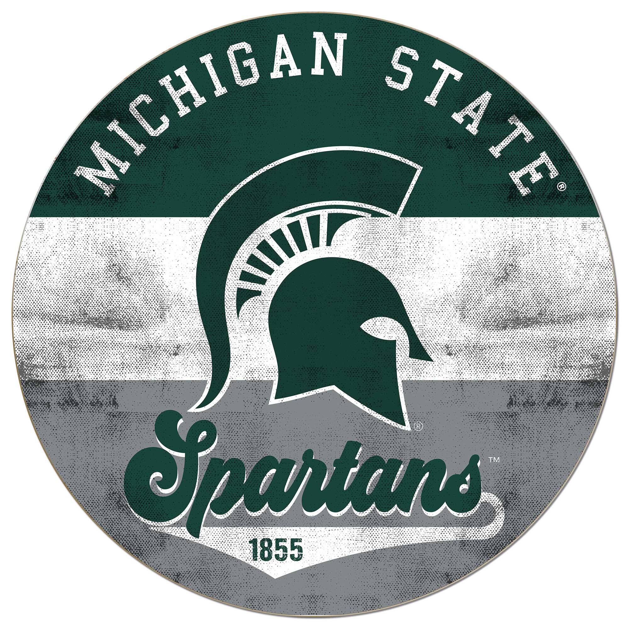 Jardine - Michigan State Spartans 20'' x 20'' Retro Logo Circle Sign - Green