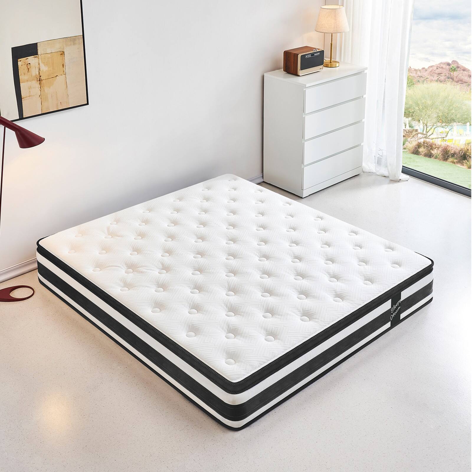 Alt View 6. Ecooso - 12 Inch Twin Medium Firm Memory Foam Hybrid, Pocket Springs, Bed in a Box, CertiPUR-US - White+Black.