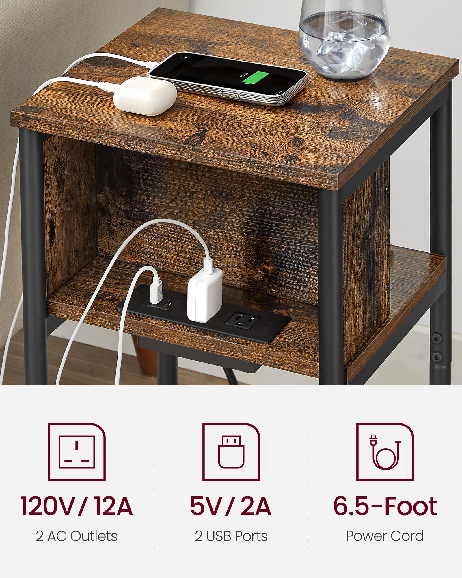 120V / 12A  
2 AC Outlets  
5V / 2A  
2 USB Ports  
6.5-Foot Power Cord