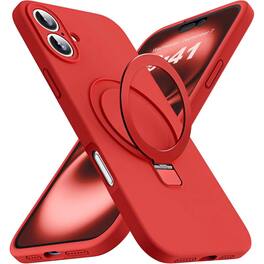 Entronix - Magnetic Phone Case for iPhone 16 Plus - Soft-Touch Liquid Silicone with Gripstand - Red