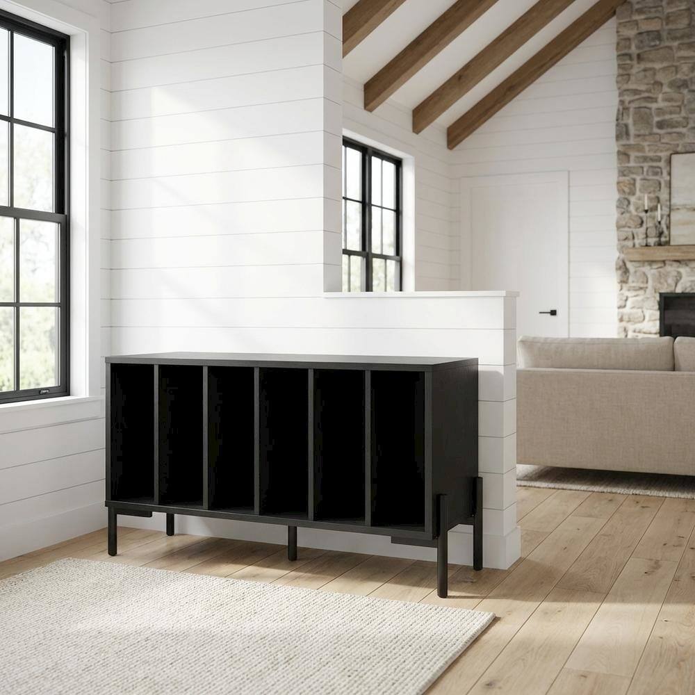 Alt View 5. FurniFact - Wooden record player stand with vinyl storage - Black.