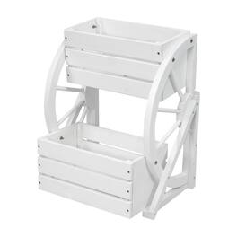 Sunnydaze - 2-Tier Fir Wood Wagon Wheel Planter - White