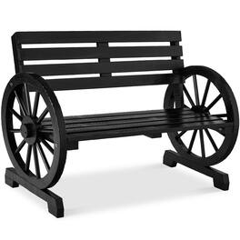 Best Choice Products - 2-Person Wooden Wagon Wheel Bench for Patio, Garden, Outdoor Lounging w/ Rustic Design - Black