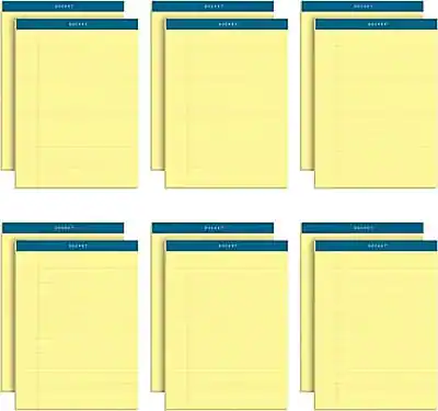 Front. TOPS - Docket Notepads, 8.5" x 11.75", Wide Ruled, 50 Sheets/Pad, 12 Pads/Pack - Canary.