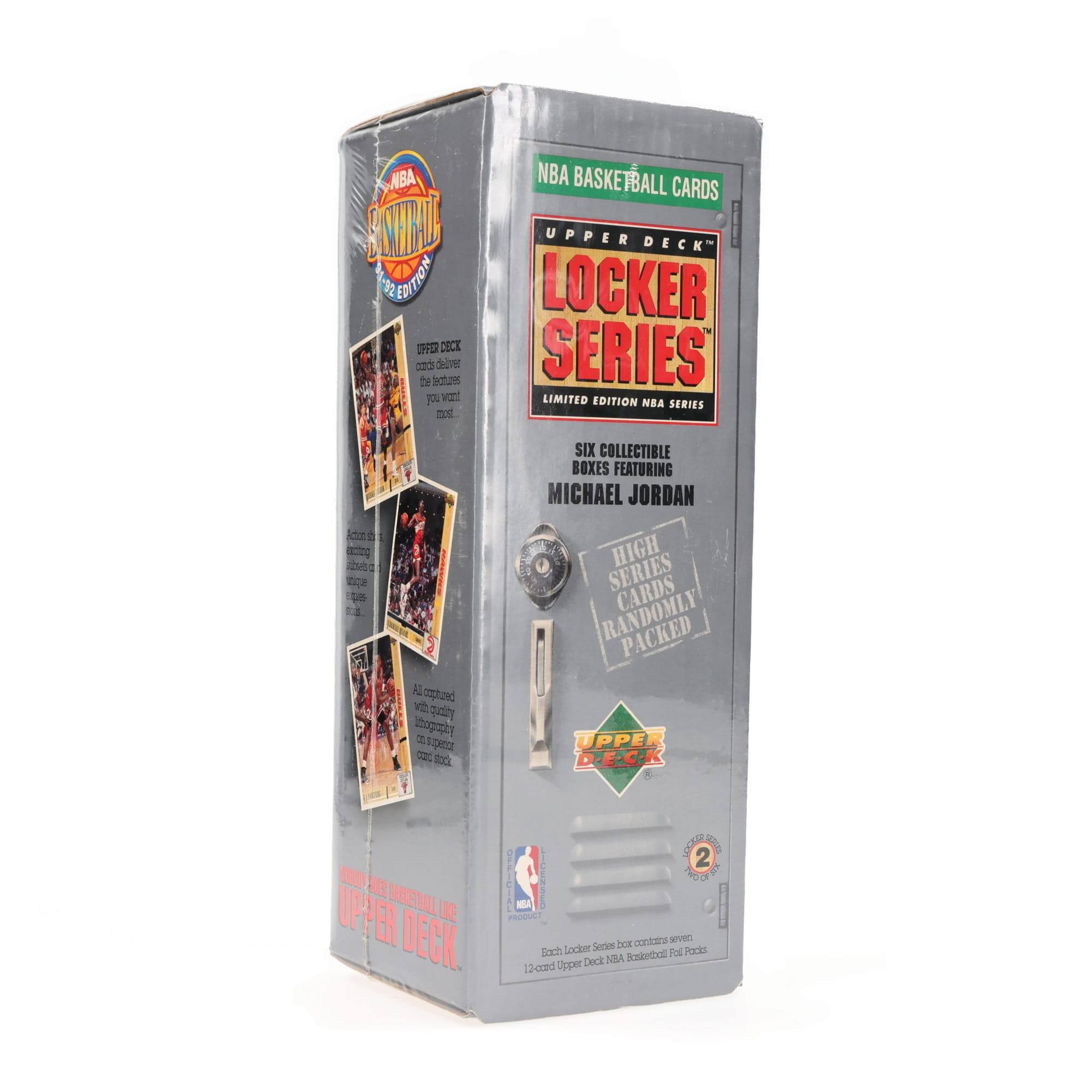 NBA Basketball Cards  
Upper Deck Locker Series  
Limited Edition NBA Series  

Six Collectible Boxes Featuring Michael Jordan  

Upper Deck delivers the features you want most.  
All captured with amazing photography on our premium card stock.  

High Series Cards Randomly Packed  

Each Locker Series box contains seven Upper Deck NBA Basketball Full Packs.  

Upper Deck  
12-card