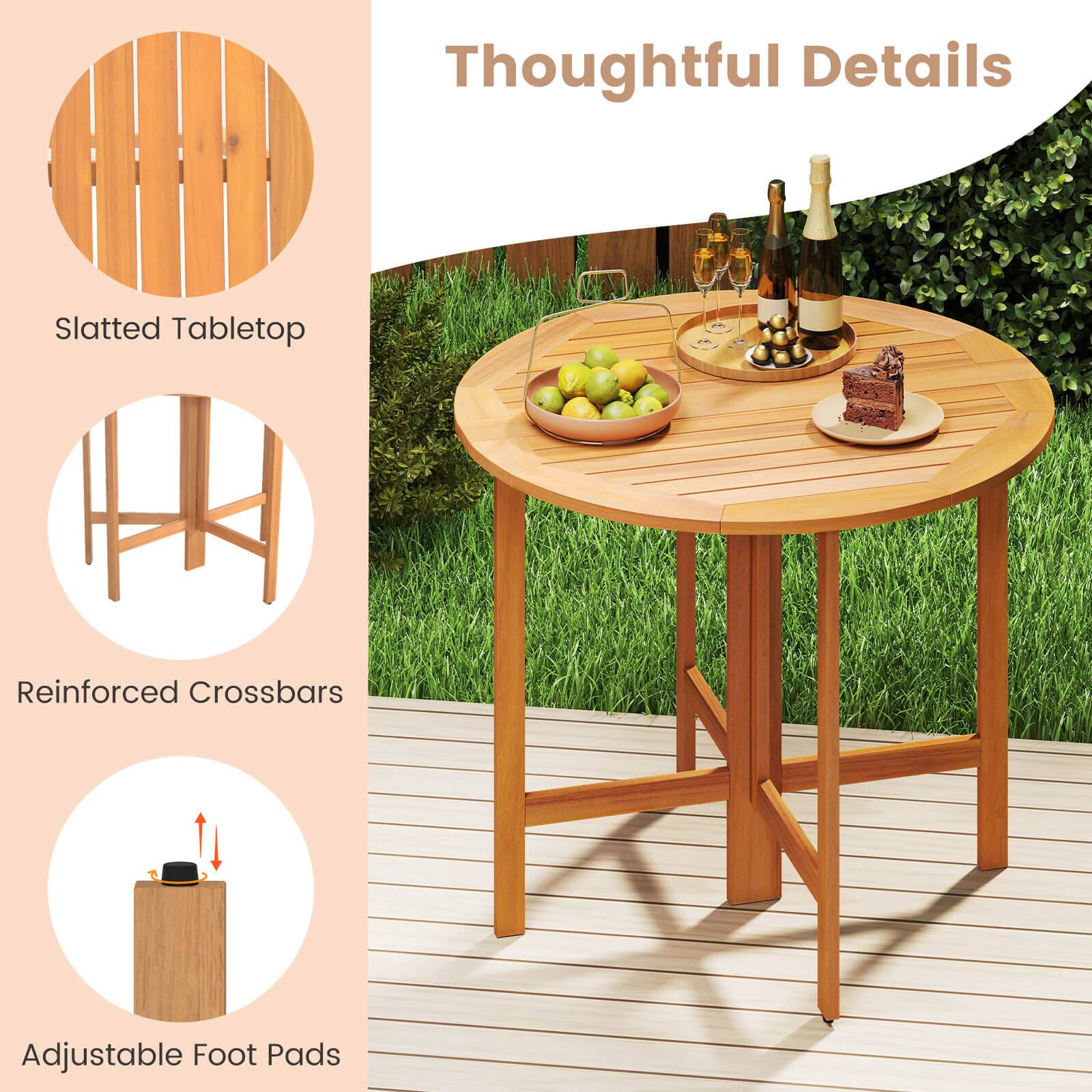 Thoughtful Details

- Slatted Tabletop
- Reinforced Crossbars
- Adjustable Foot Pads
