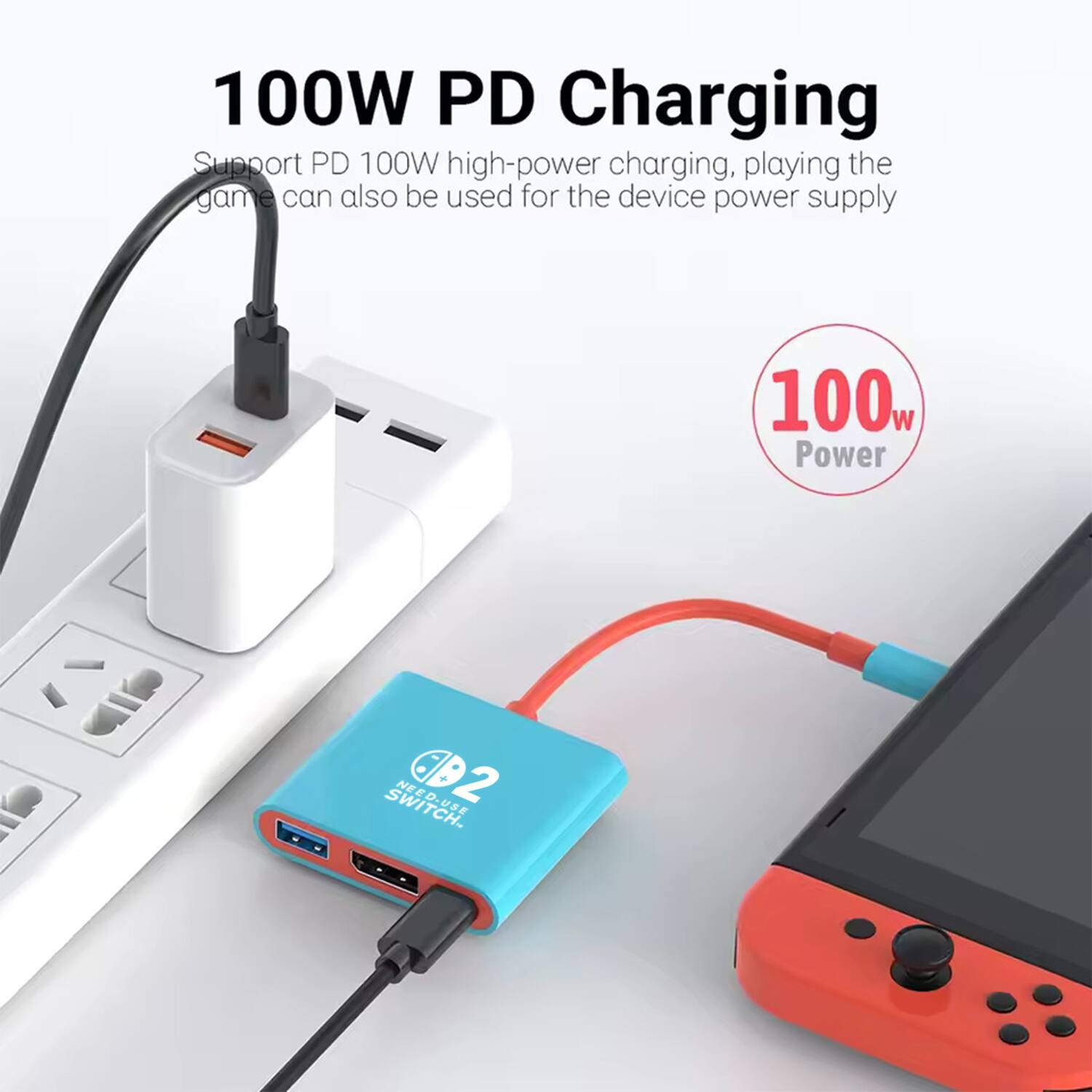 100W PD Charging  
Support PD 100W high-power charging, playing the game can also be used for the device power supply.  
NEED-B2 SWITCH.