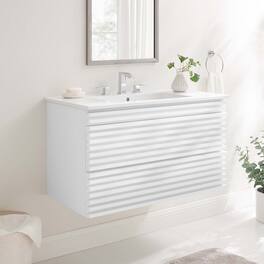 Modway - Render Wall-Mount Bathroom Vanity with White Basin Included - White White