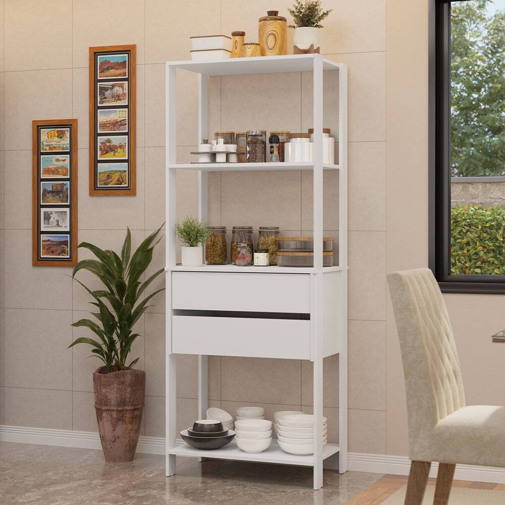 Angle. Madesa - Madesa Kitchen Pantry Storage Rack with 2 Drawers and Open Shelves 27"L Multiuse Cabinet for Kitchen - White - White.