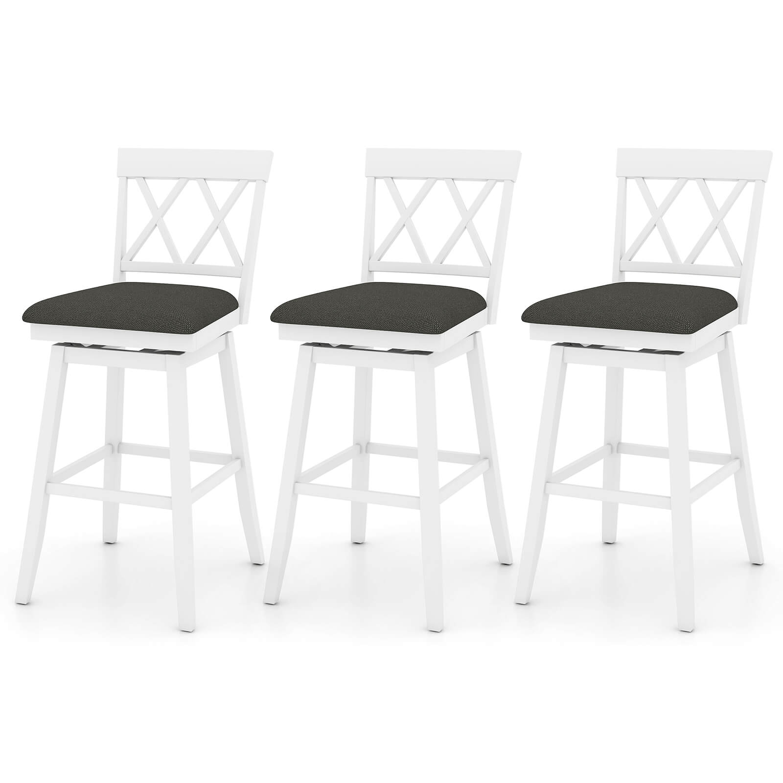 Costway - 3 PCS 29" Bar Stool Wooden Chair with Contoured Backrest Swivel Padded Seat for Kitchen - Beige/Brown