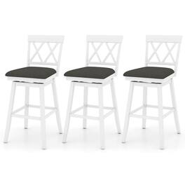 Costway - 3 PCS 29" Bar Stool Wooden Chair with Contoured Backrest Swivel Padded Seat for Kitchen - Beige/Brown