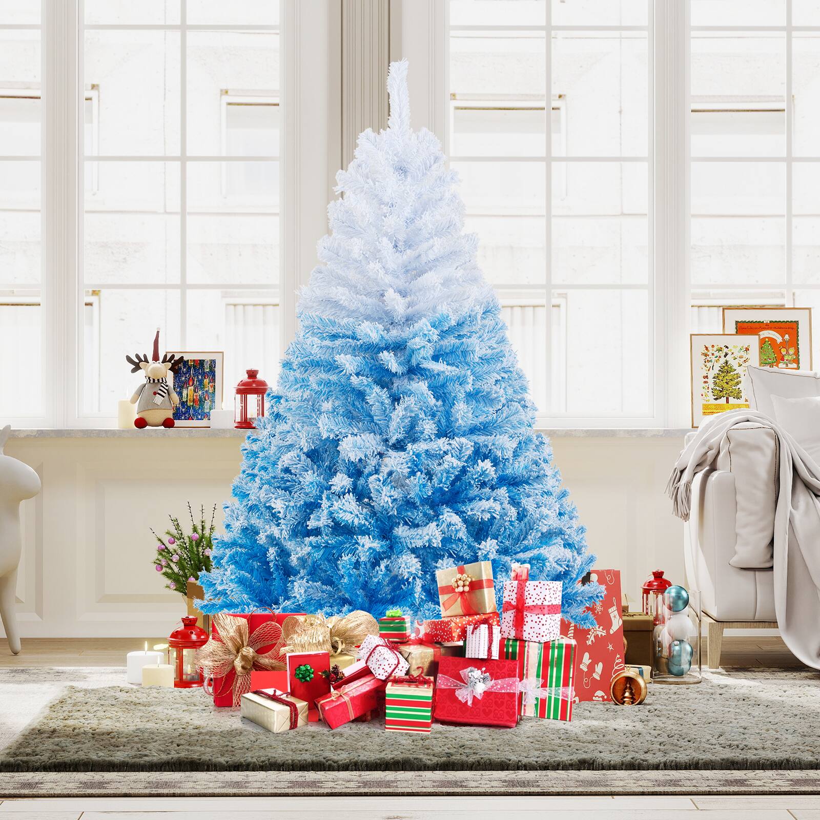 Alt View 3. Gymax - Gymax 6  FT Artificial Christmas Tree Hinged Snow Flocked Xmas Tree w/ 820 Lush Branch Tips - Blue.