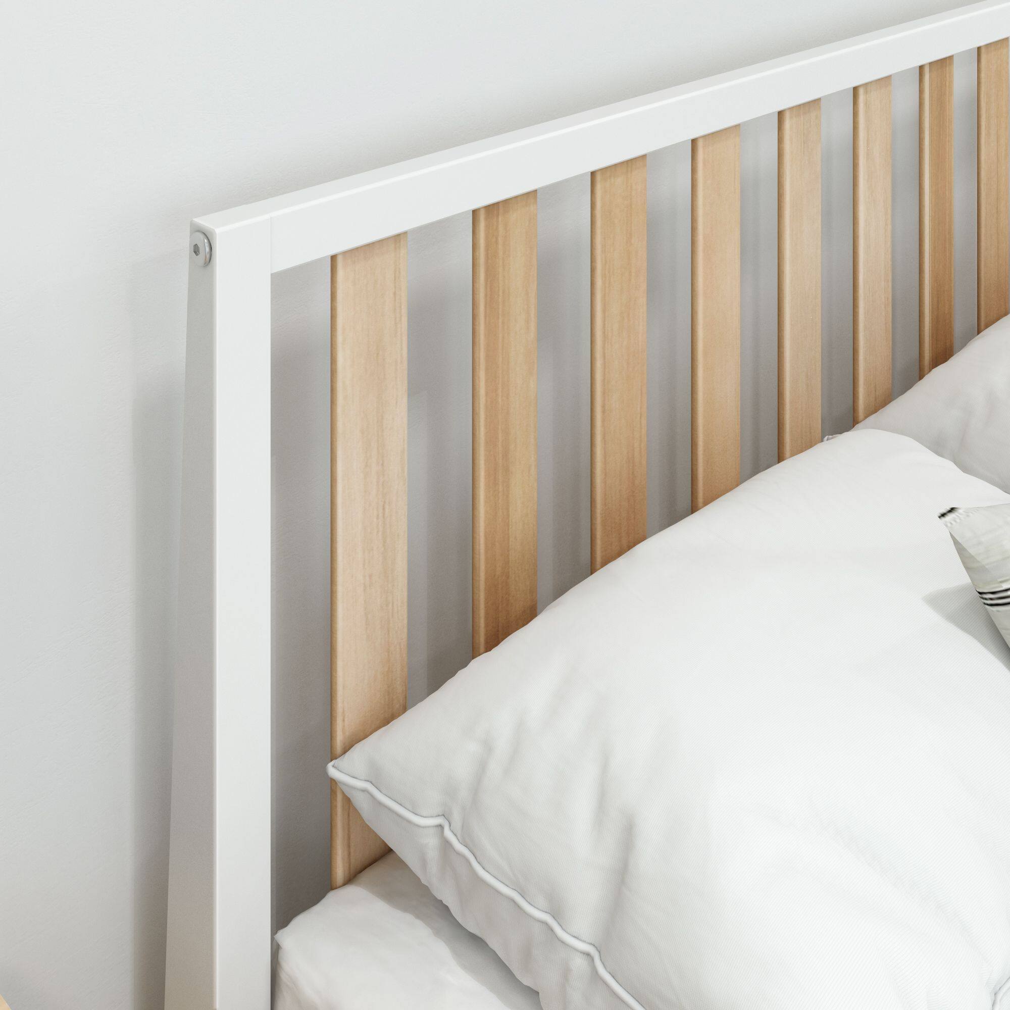 Alt View 4. Plank+Beam - Scandinavian Full-Size Bed with Slatted Headboard, White/Blonde - White/Blonde.