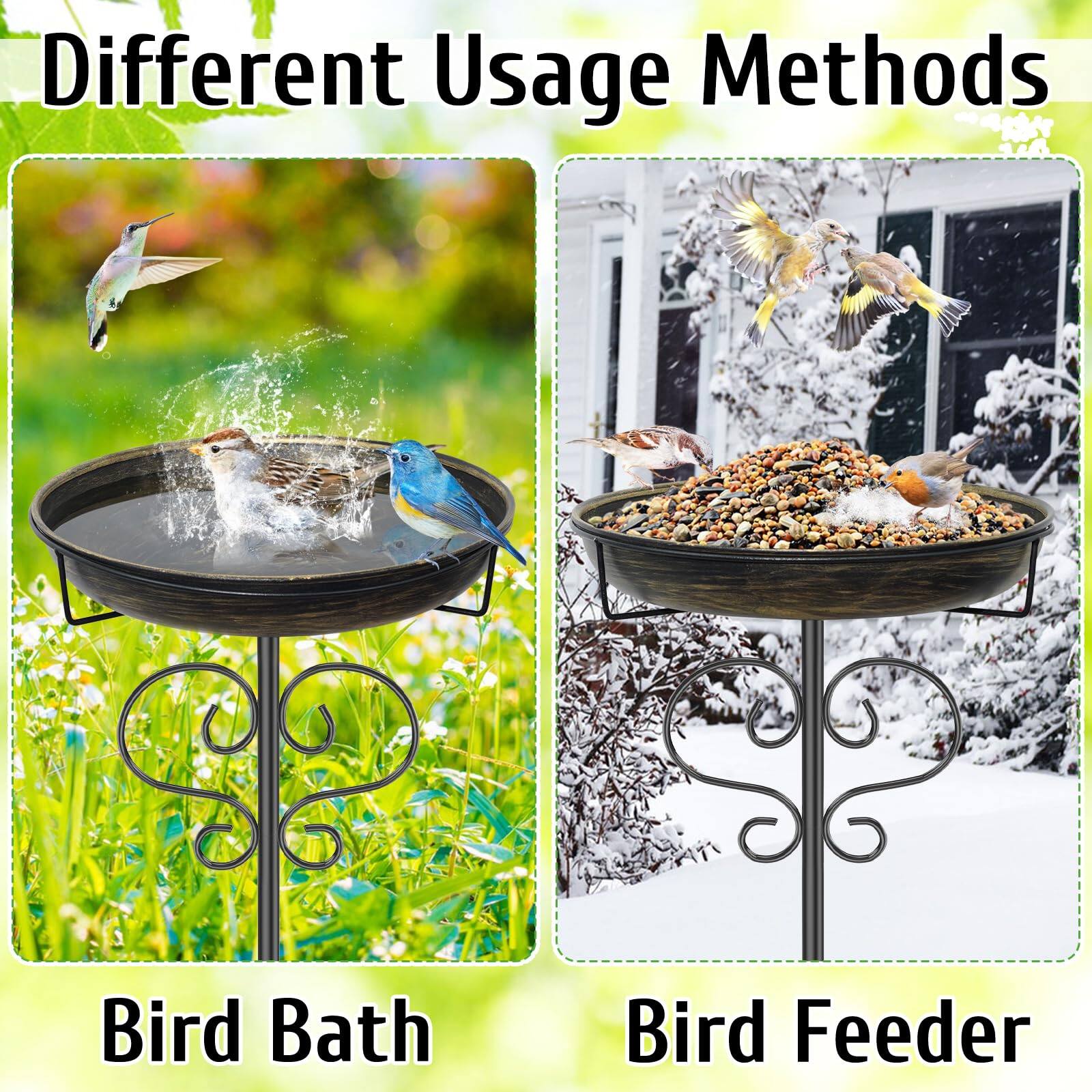 Different Usage Methods

Bird Bath

Bird Feeder