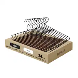 BP4U - 24-Pack Metal Clothes Hangers with Wooden Pants Bar, Wire Sweaters, Jackets Hangers with Beech Wood Trouser Bar(Black) - Black/Walnut