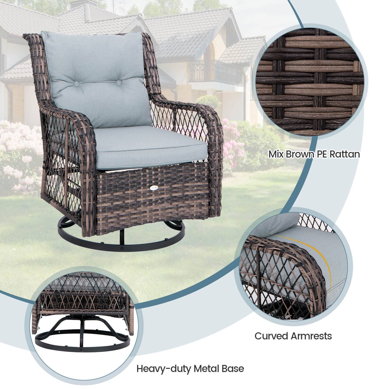 Mix Brown PE Rattan Curved Armrests Heavy-duty Metal Base