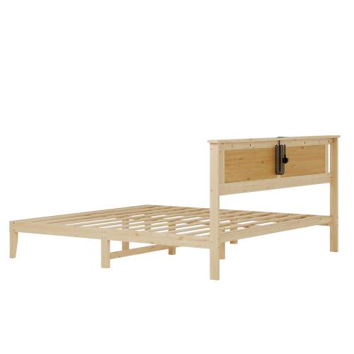 Alt View 6. Winado - Rattan Bed Frame with Rattan Headboard Boho Wooden Platform Bed with Charging Station and Underbed Storage for Bedroom - Natural, King Size.