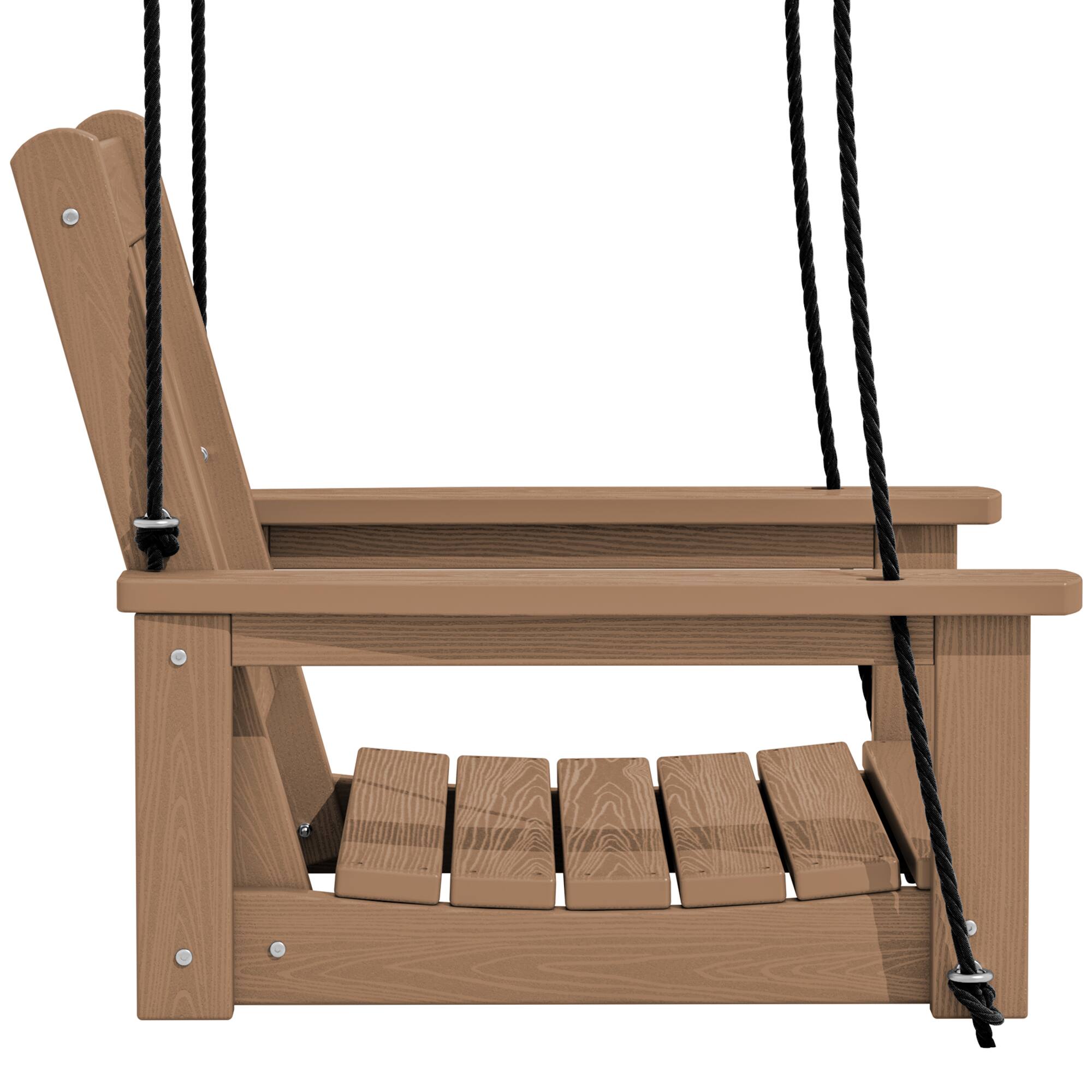 Left. SERWALL - SERWALL HDPE Heavy Duty Single Porch Swing for Patio Garden Yard, Brown - Brown.