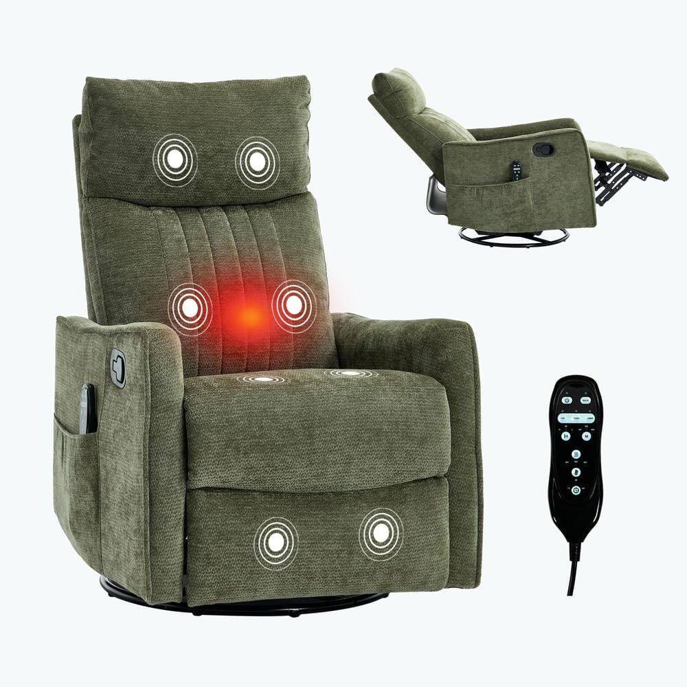 Alt View 2. Kadyn - Heat Massage Recliner Chair, 8 Vibration Modes & Lumbar Heat, Rocker Swivel, Manual Control, Antique Green - Green.