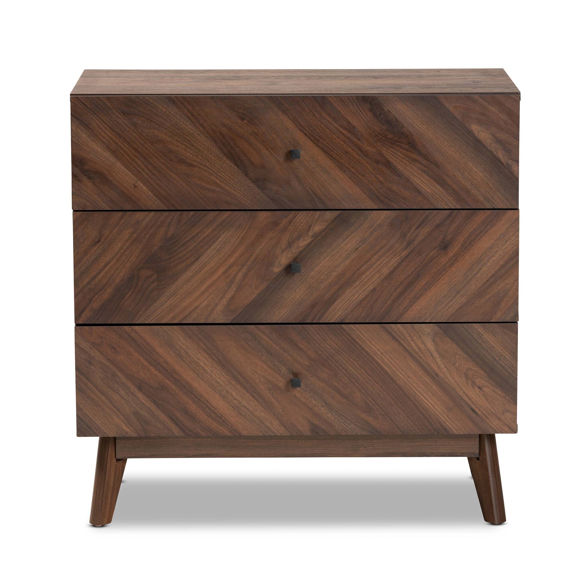 Left. Baxton Studio - Hartman Mid-Century Modern Finished Wood 3-Drawer Storage Chest - Walnut Brown.