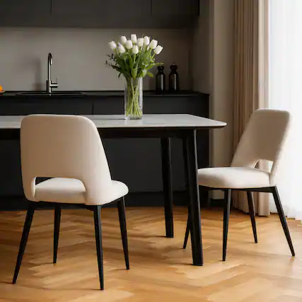 Front. KERDOM - 2pcs Classic Dining Chairs, Fabric Padded Restaurant Chairs with Back, Armless Kitchen Chairs Space Saving, Accent Chair - Beige.