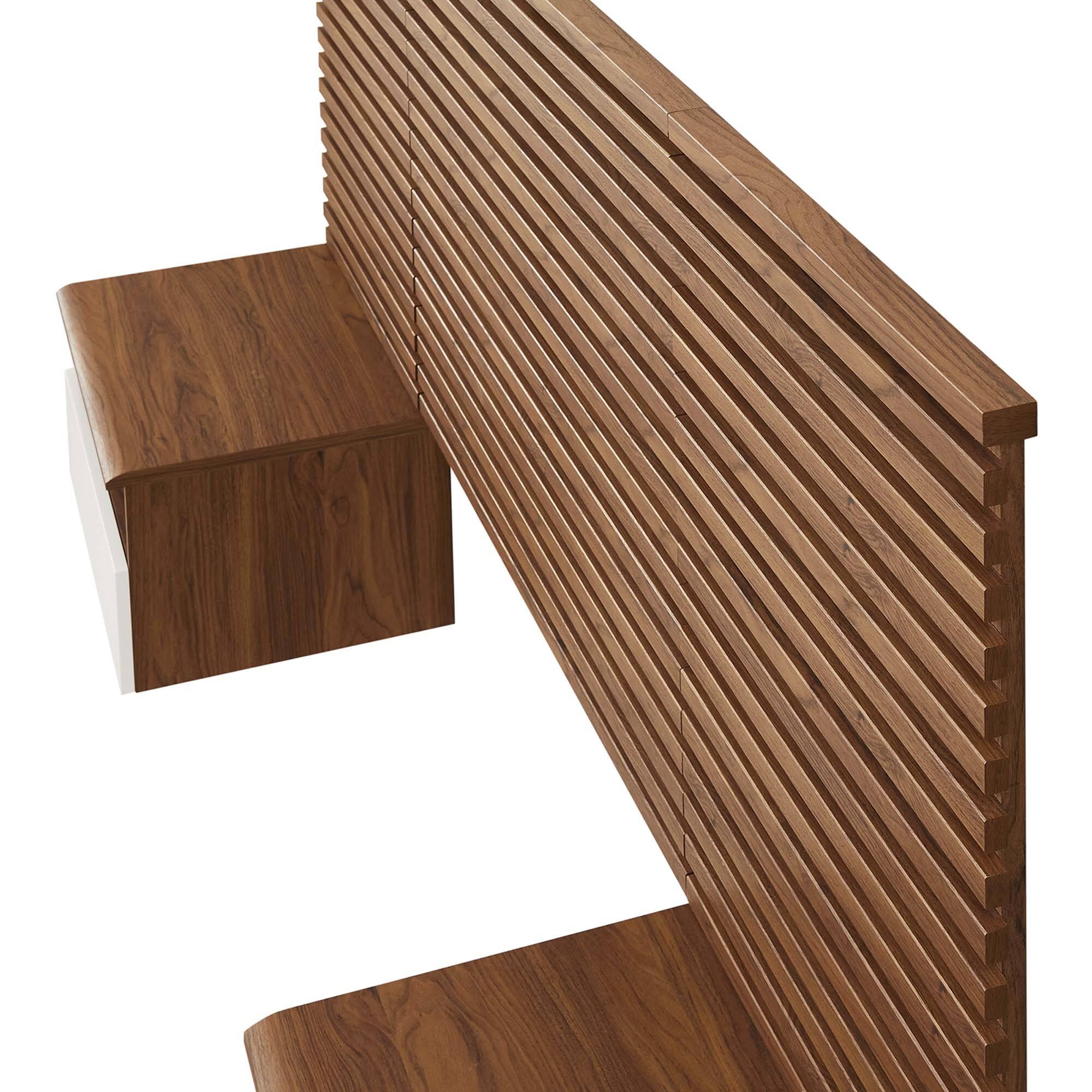 Alt View 3. Modway - Render Wall Mount Headboard and Modern Nightstands - Walnut.