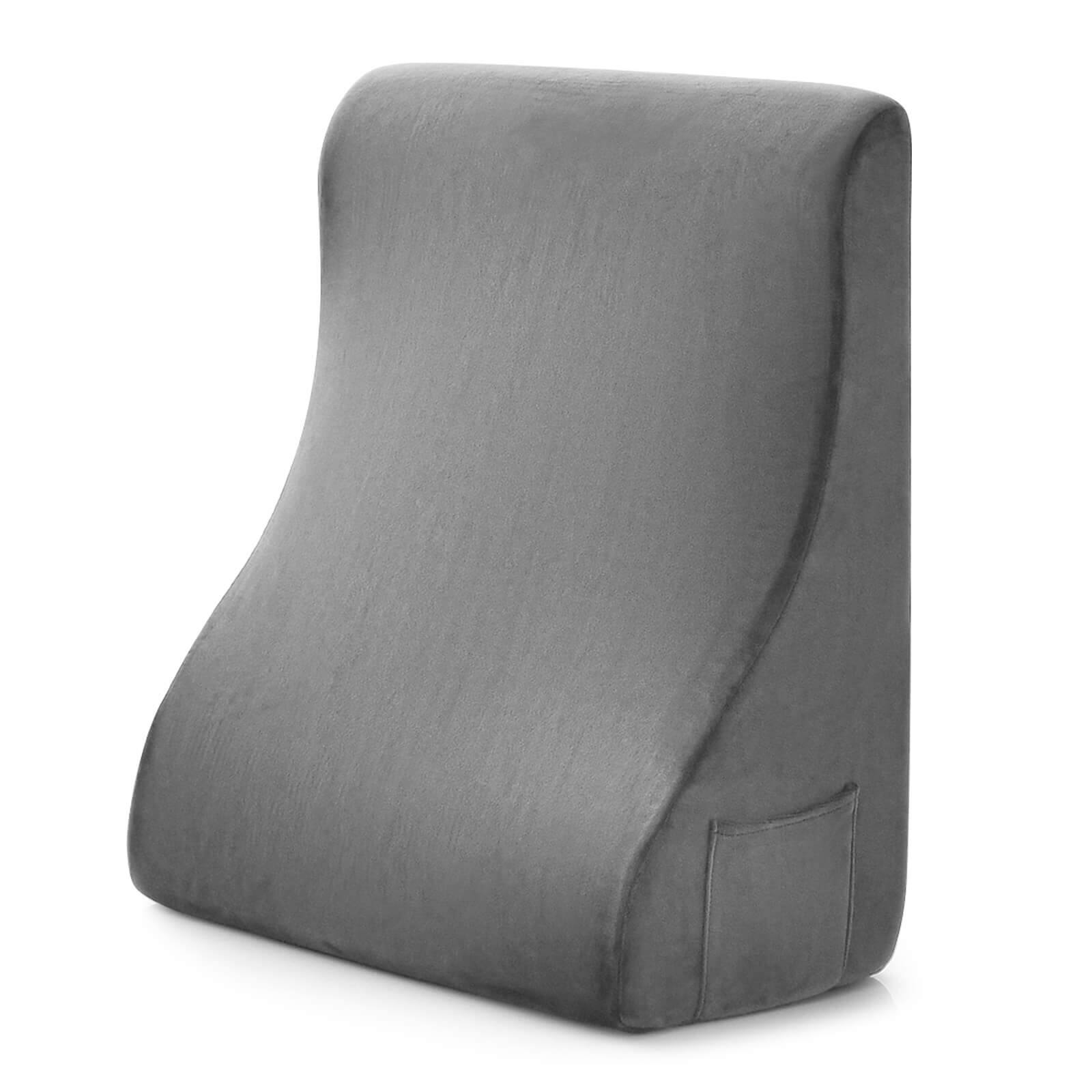 Front. Costway - Costway Bed Wedge Pillow with Smooth Zipper Side Pockets Support for Back - Grey.