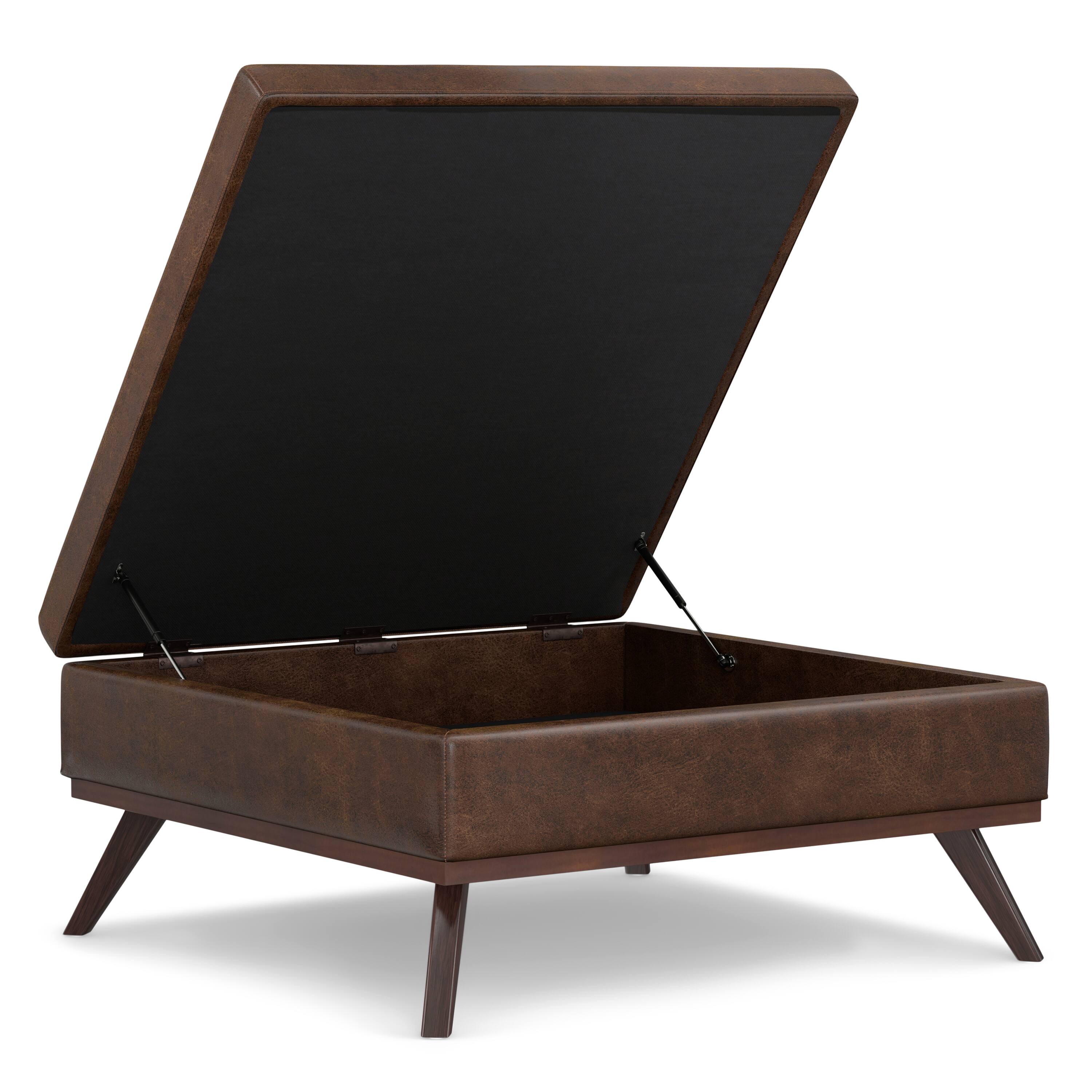 Alt View 11. Simpli Home - Owen XL Square Coffee Table Storage Ottoman - Distressed Chestnut Brown.