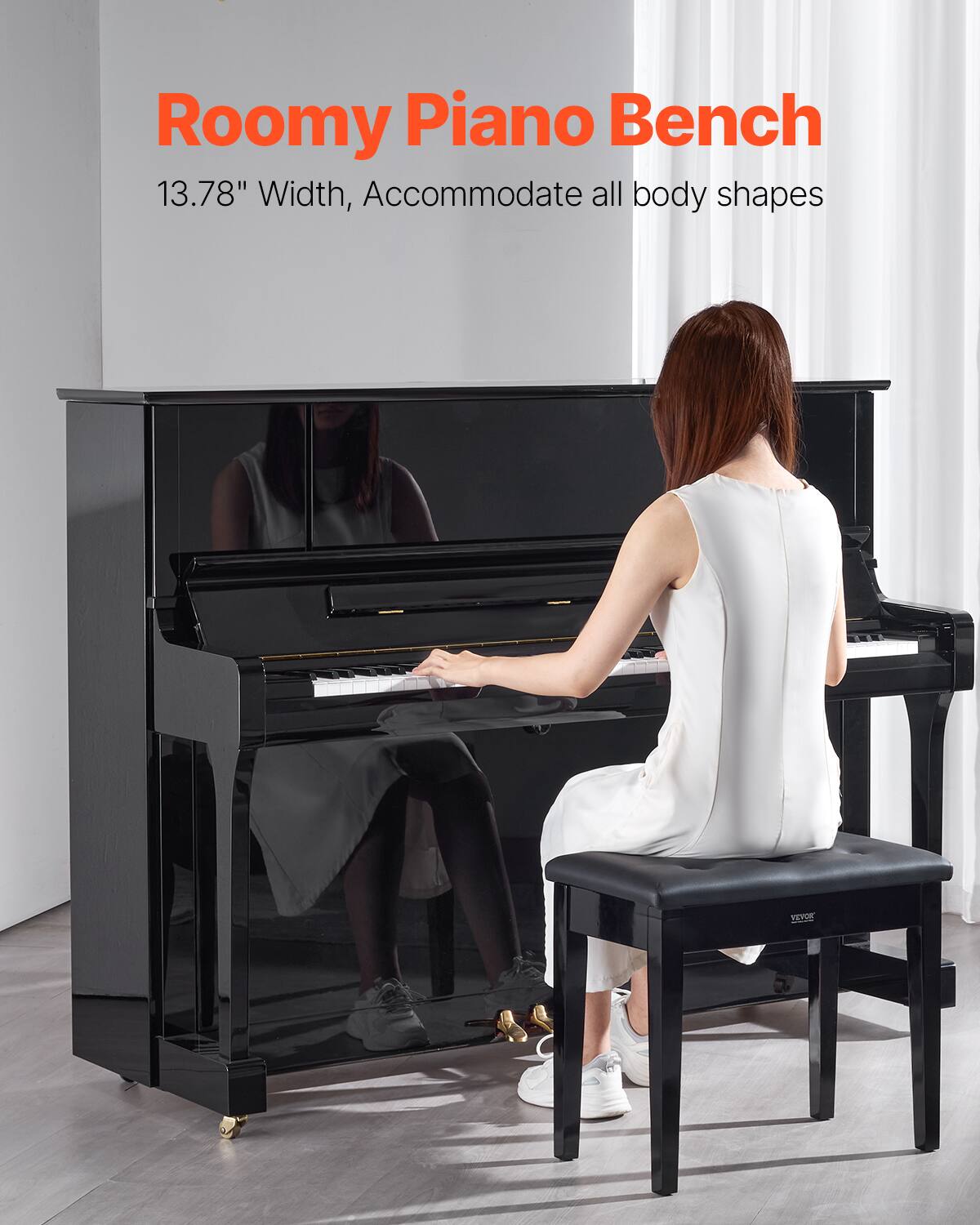 Roomy Piano Bench  
13.78" Width, Accommodate all body shapes