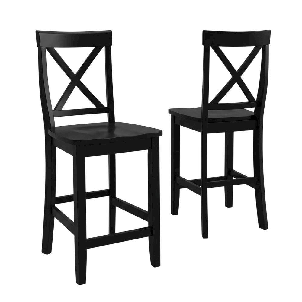 Alt View 1. FurniFact - Modern X-Back Counter Height Bar Stool Set, Comfortable & Durable (2 Pack) - Black.