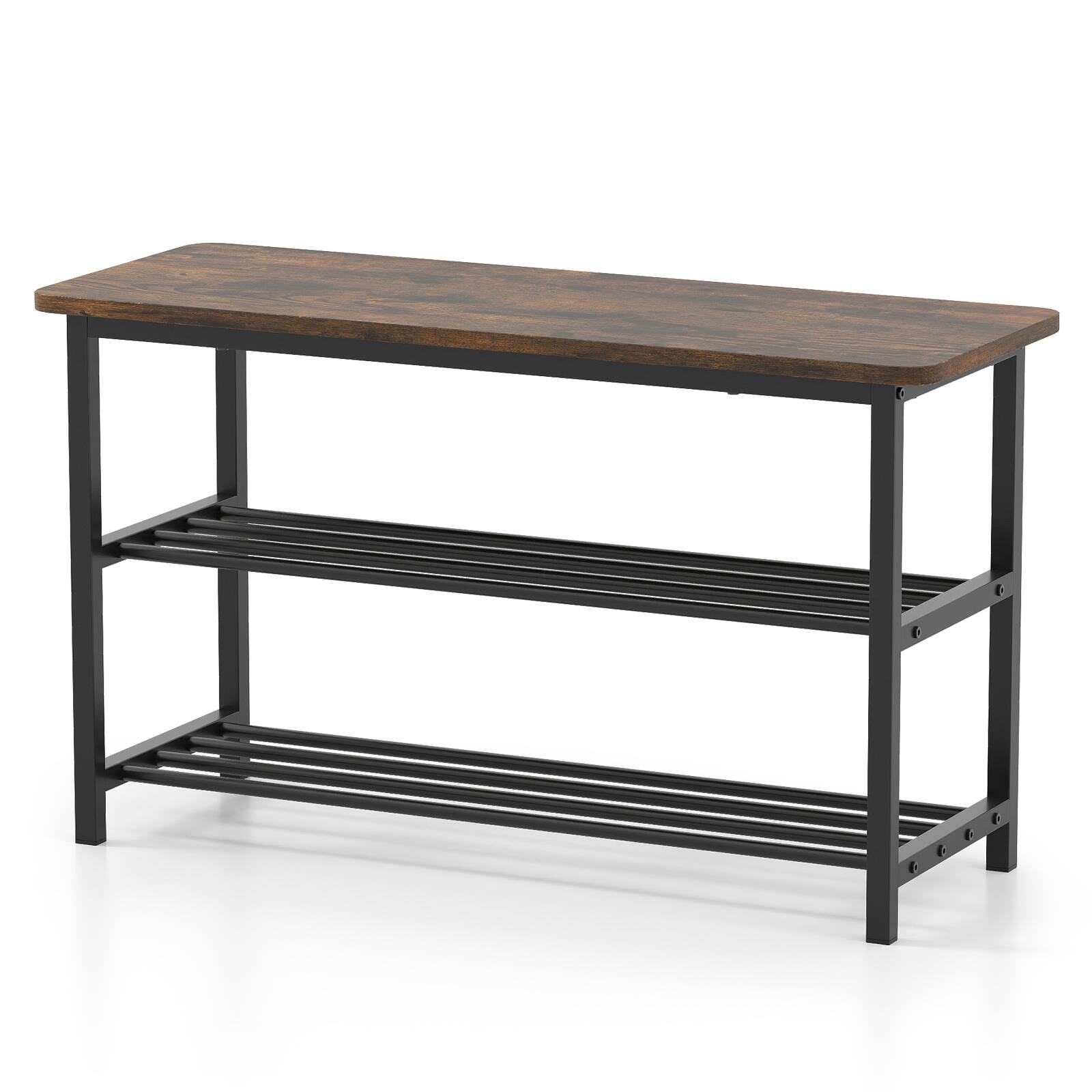Alt View 9. Gymax - Gymax 3-Tier Shoe Rack Bench w/ Heavy Duty Metal Frame & 300 lbs Seat for Hallway - Brown.