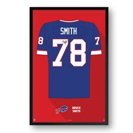 Sporticulture - Bruce Smith Buffalo Bills Framed 14" x 20" Retired Jersey Art Print - Multicolor
