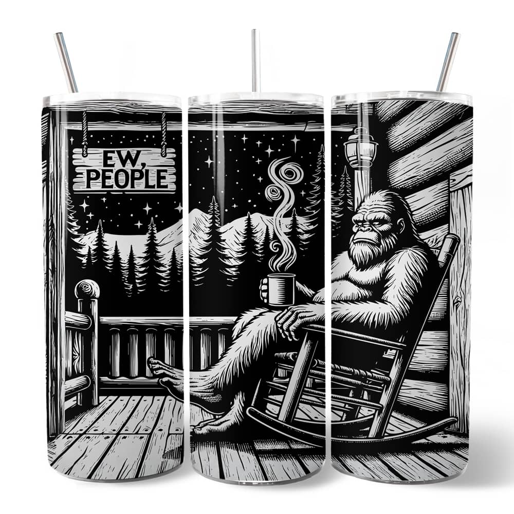 OrnamentallyYou - Bigfoot Cabin Life 20oz Tumbler With Stainless Steel Straw, Sarcastic Introvert Camping Gift Cup - Multicolored