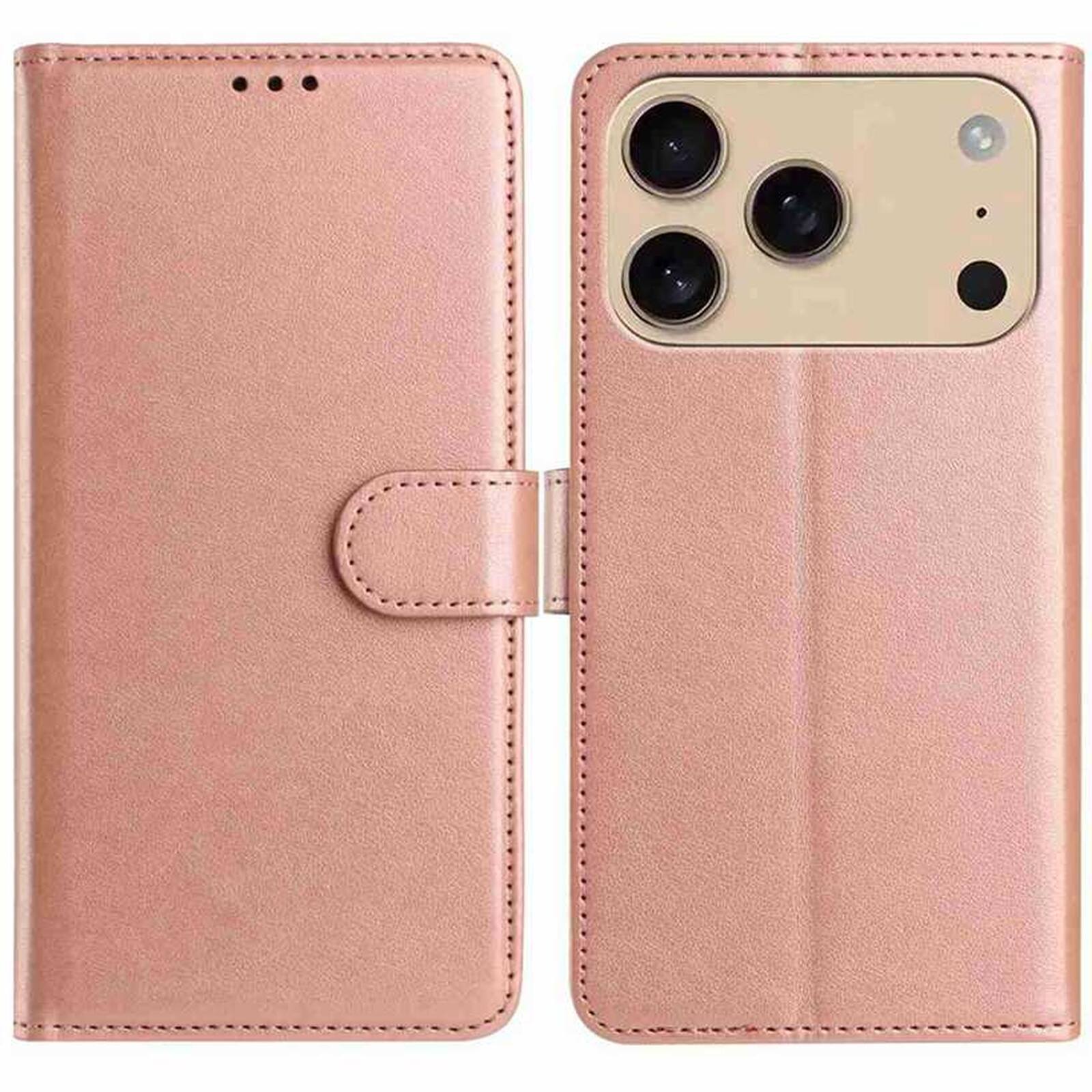 Angle. Dteck - Dteck Wallet Folio Case for Apple iPhone 17 Pro, Shockproof Magnetic PU Leather Flip Card Slots Stand Case - Rosegold.