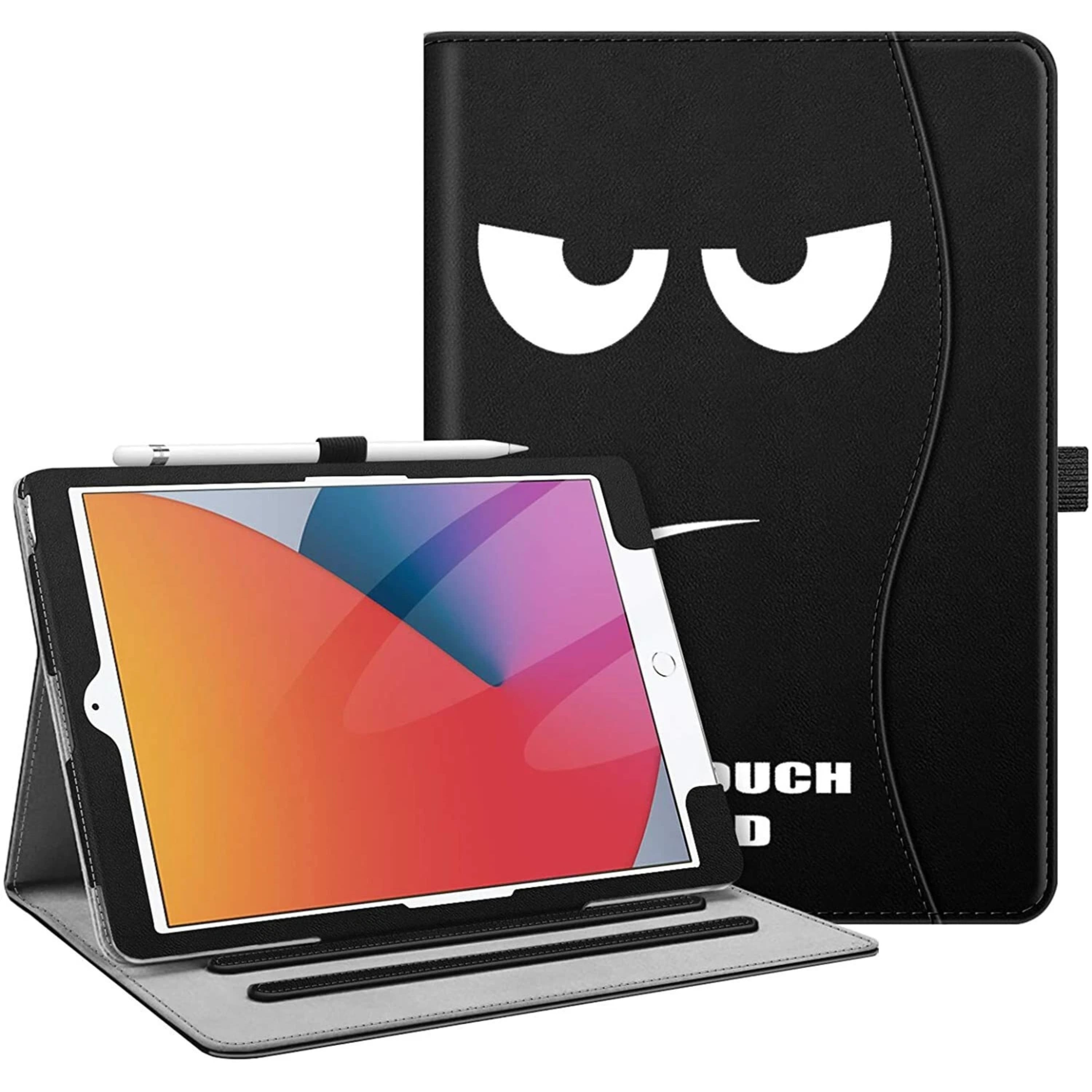 Front. Kitcheniva - Protective Stand Case For iPad 9th 8th 7th Generation 10.2 Inch With Pocket Holder Black Touch - Black Touch.