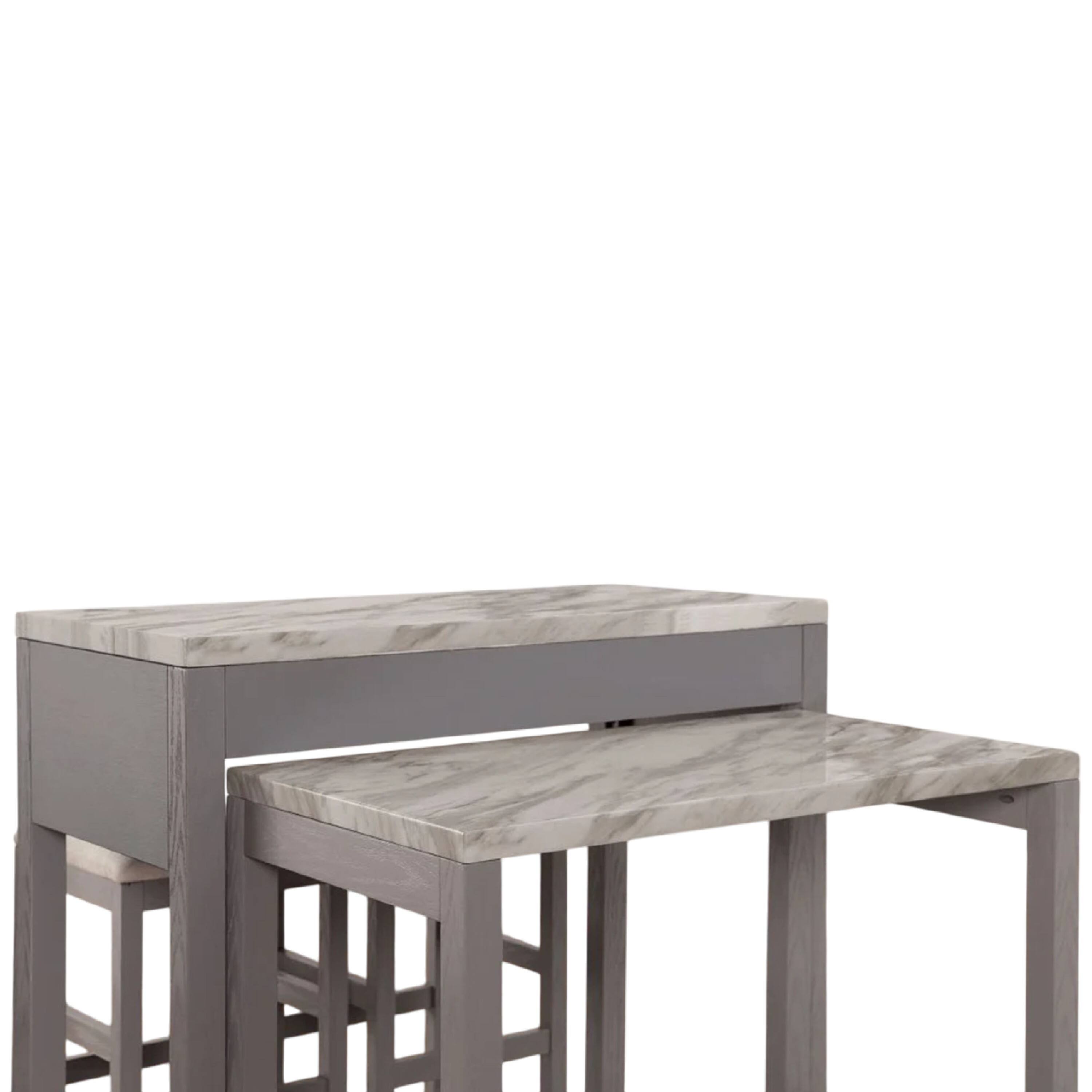 Alt View 2. Manhattan Lane - Helly 3pc Counter Height Table and 2 Stool Set, Gray Faux Marble Top - White, Gray, Beige, Bronze.