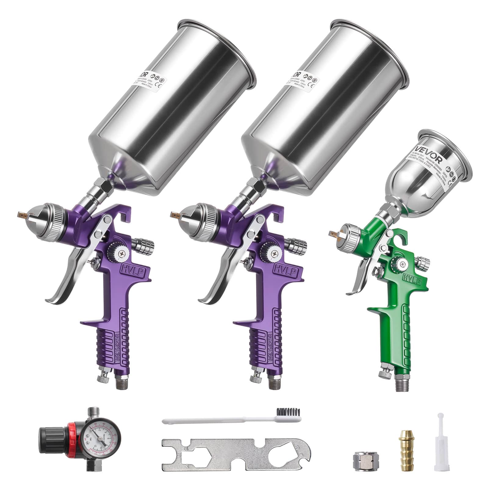 VEVOR - 3-Piece Air Spray Gun Kit, Professional Auto Paint Spray Gun Set with 3 Nozzles (1/1.4/1.8mm), 3 Cups & Air Regulator - Stainless Steel price history on PriceWatchPro