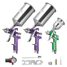 VEVOR - 3-Piece Air Spray Gun Kit, Professional Auto Paint Spray Gun Set with 3 Nozzles (1/1.4/1.8mm), 3 Cups & Air Regulator - Stainless Steel
