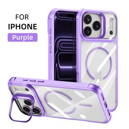 Dteck - Magnetic Case for Apple iPhone 17 Pro Max with Integrated Camera Ring Stand, Clear Shockproof Protective Hybrid Cover - Purple