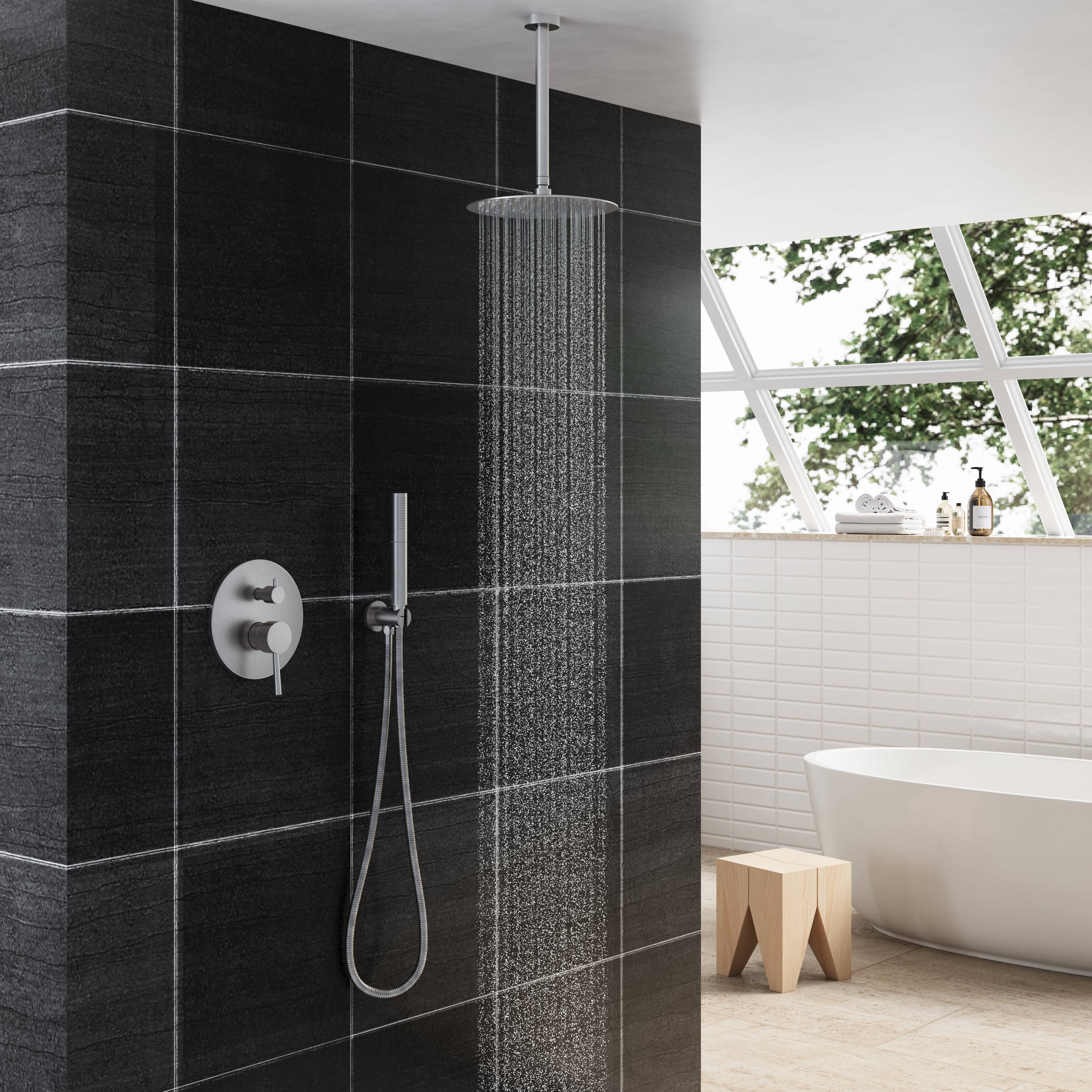Alt View 3. Boyel Living - Round 1-Spray Pattern with 2.5 GPM 10 in. Wall Mount Ceiling Mount Fixed Shower Head Stainless Steel in Brushed Nickel-B - Brushed Nickel.