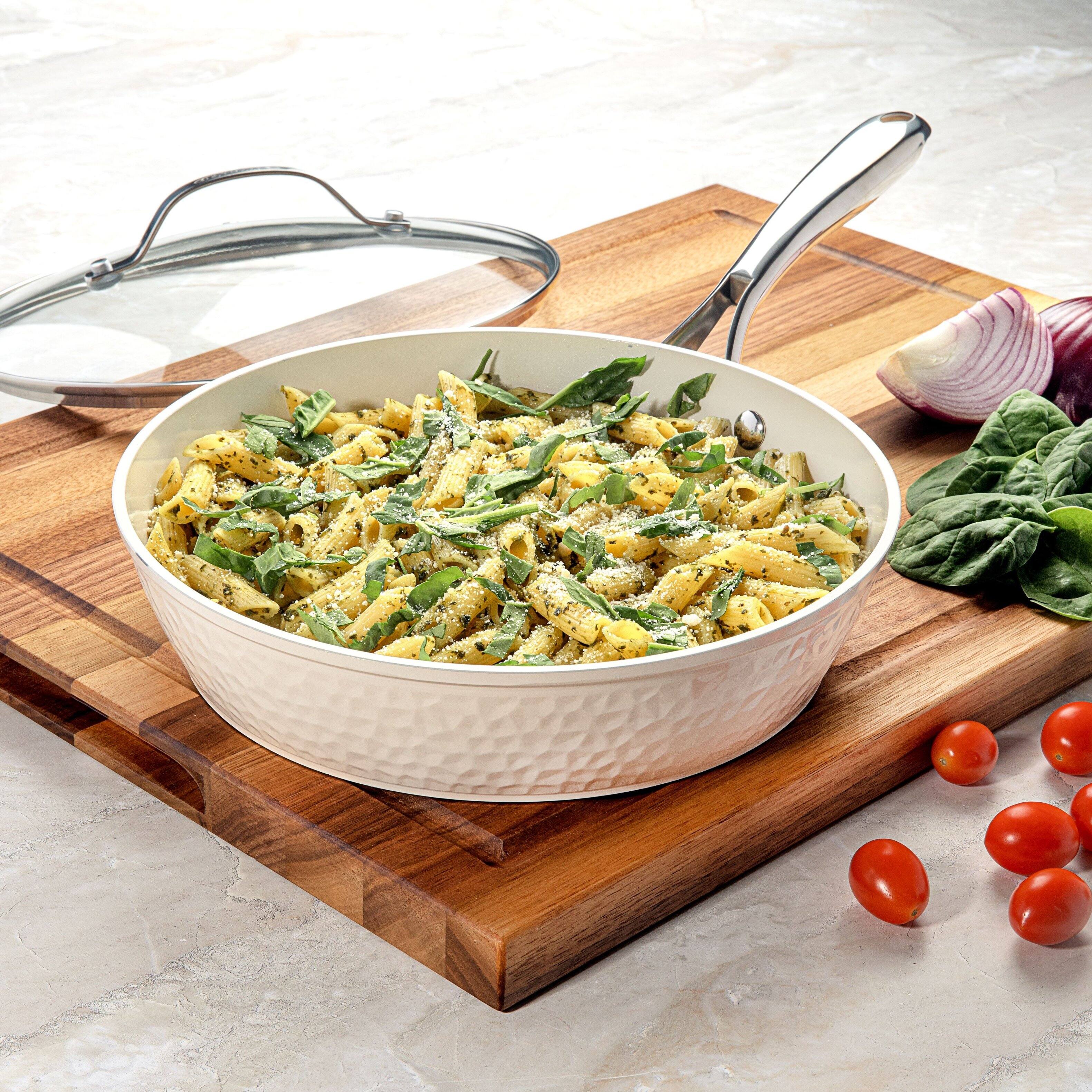 Alt View 3. Gotham Steel - Gotham Steel Hammered Cream 10'' Ultra Ceramic Nonstick Fry Pan with Lid - Cream.