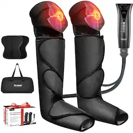 FIT KING - Leg & Foot Massager with Heat, Knee Warming Therapy, Handheld Controller - Gray