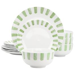 Gibson - Home Pacific Waves 12 Piece Round Ceramic Dinnerware Set - Green