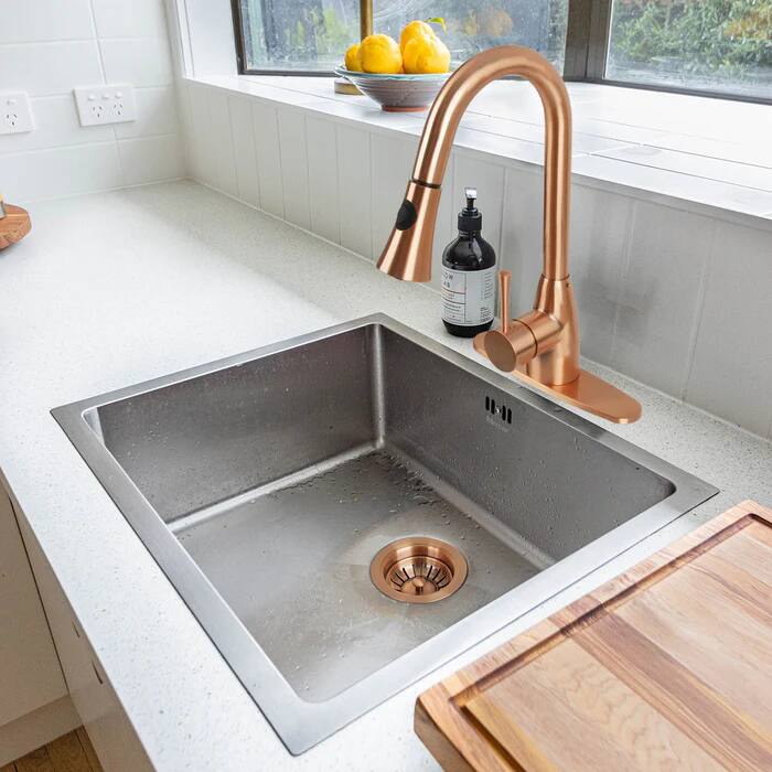 Alt View 2. Akicon - Akicon Solid Brass Kitchen Sink Strainer with Basket for 3-1/2 in. Standard Strainer Drain in Copper - Copper.