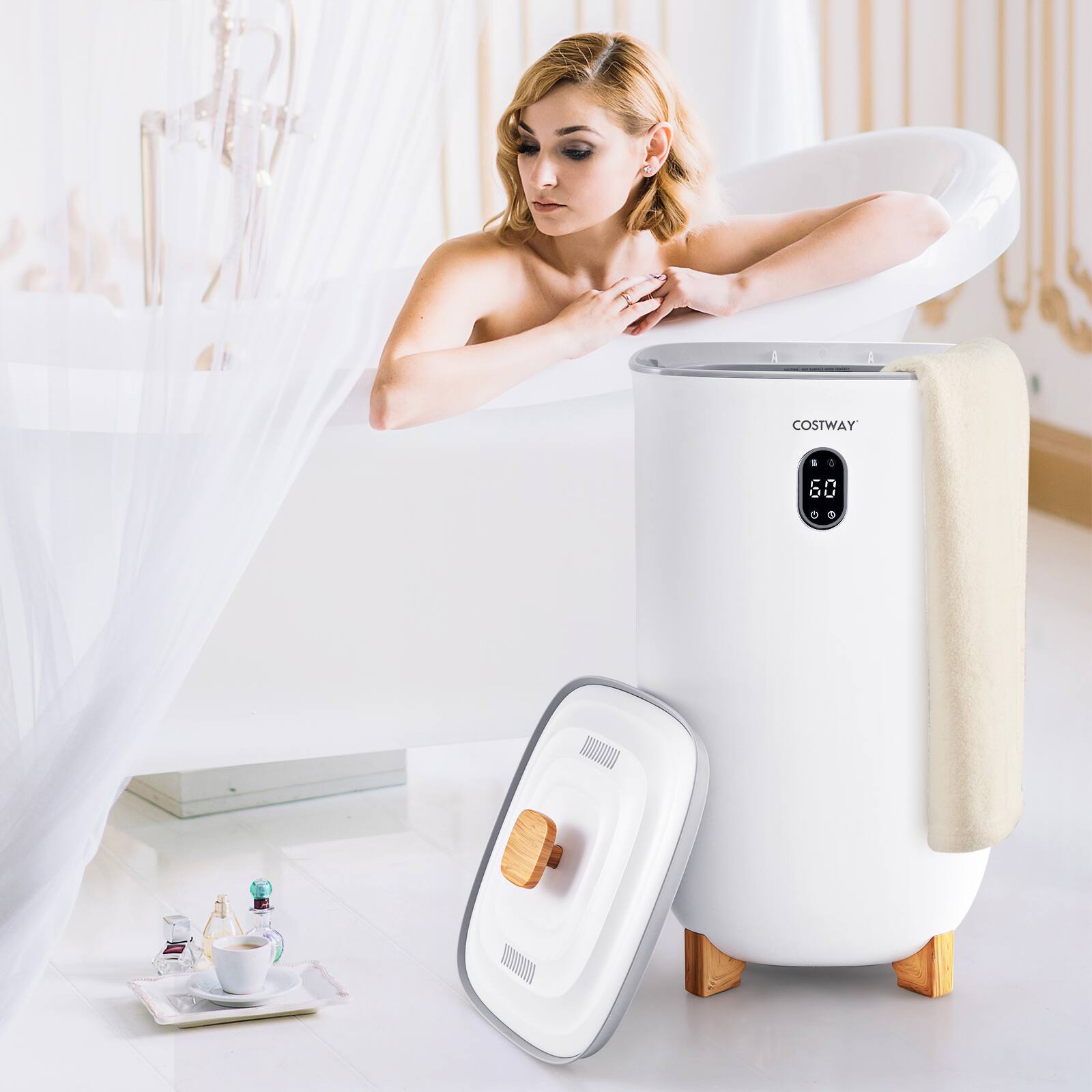 Alt View 1. Costway - Cosytway 35L Large Towel Warmer Bucket Home Towel Warmer for Wet Tower - White.