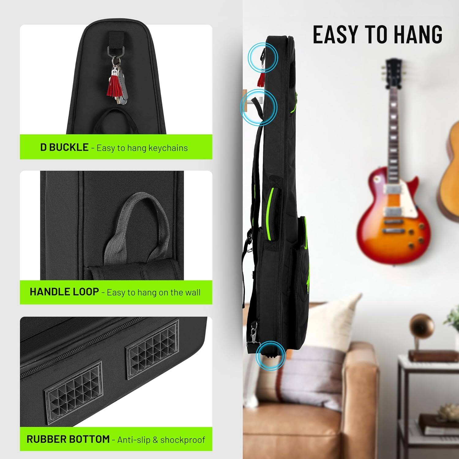 EASY TO HANG

- D BUCKLE - Easy to hang keychains
- HANDLE LOOP - Easy to hang on the wall
- RUBBER BOTTOM - Anti-slip & shockproof