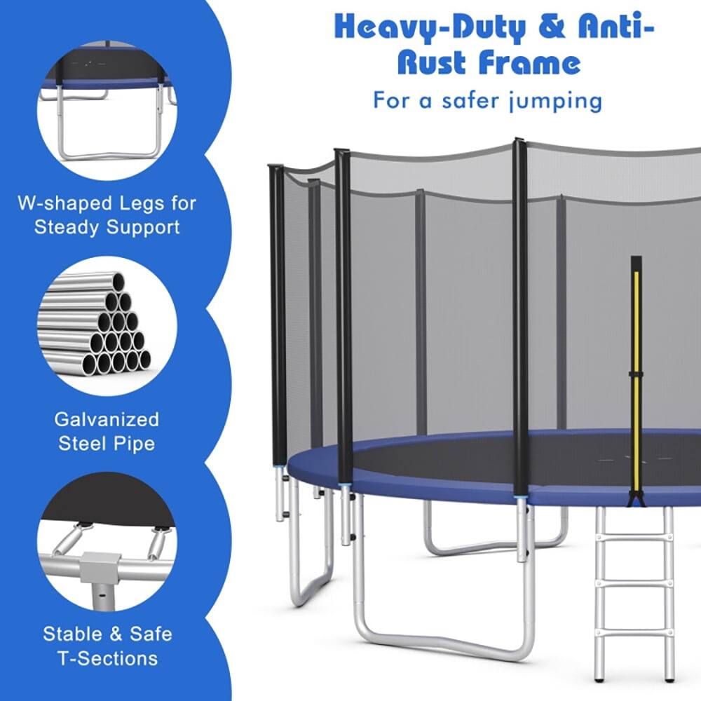 Heavy-Duty & Anti-Rust Frame  
For a safer jumping  

W-shaped Legs for Steady Support  

Galvanized Steel Pipe  

Stable & Safe T-Sections