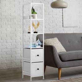Oumilen - 5-Tier Narrow Storage Shelf with 2 Fabric Drawers - White
