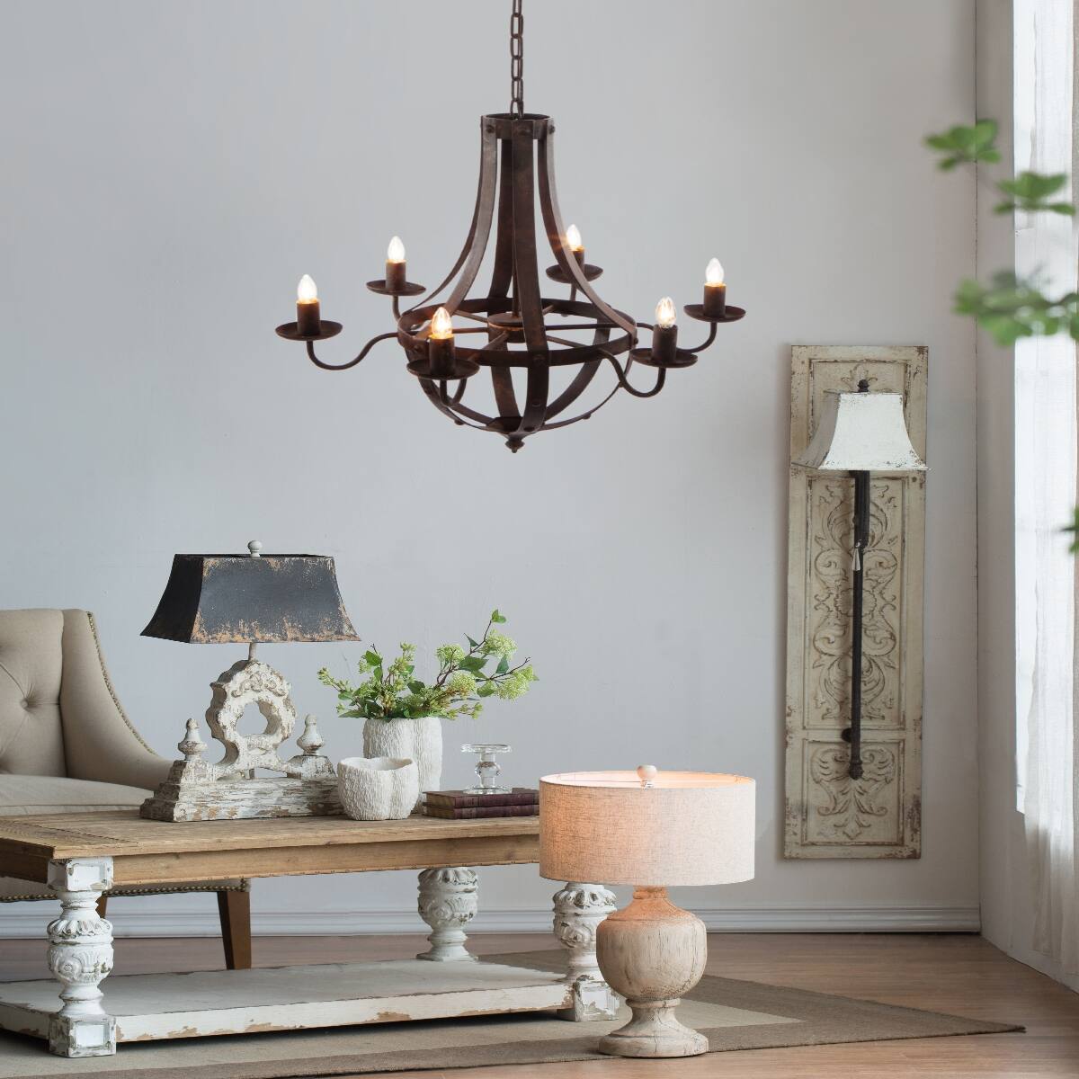 Alt View 6. Loheer - Loheer 6-Light Black Iron Chandelier with Adjustable Chain for Dining Room and Foyer.
